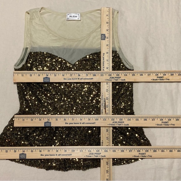 My-Kim Gold Sequin Sleeveless Top with Peplum - Picture 3 of 16